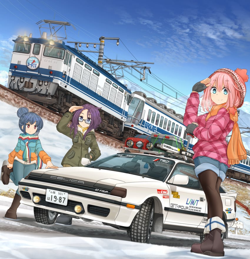 shima rin, kagamihara nadeshiko, and kagamihara sakura (yurucamp) drawn by mikeran_(mikelan)