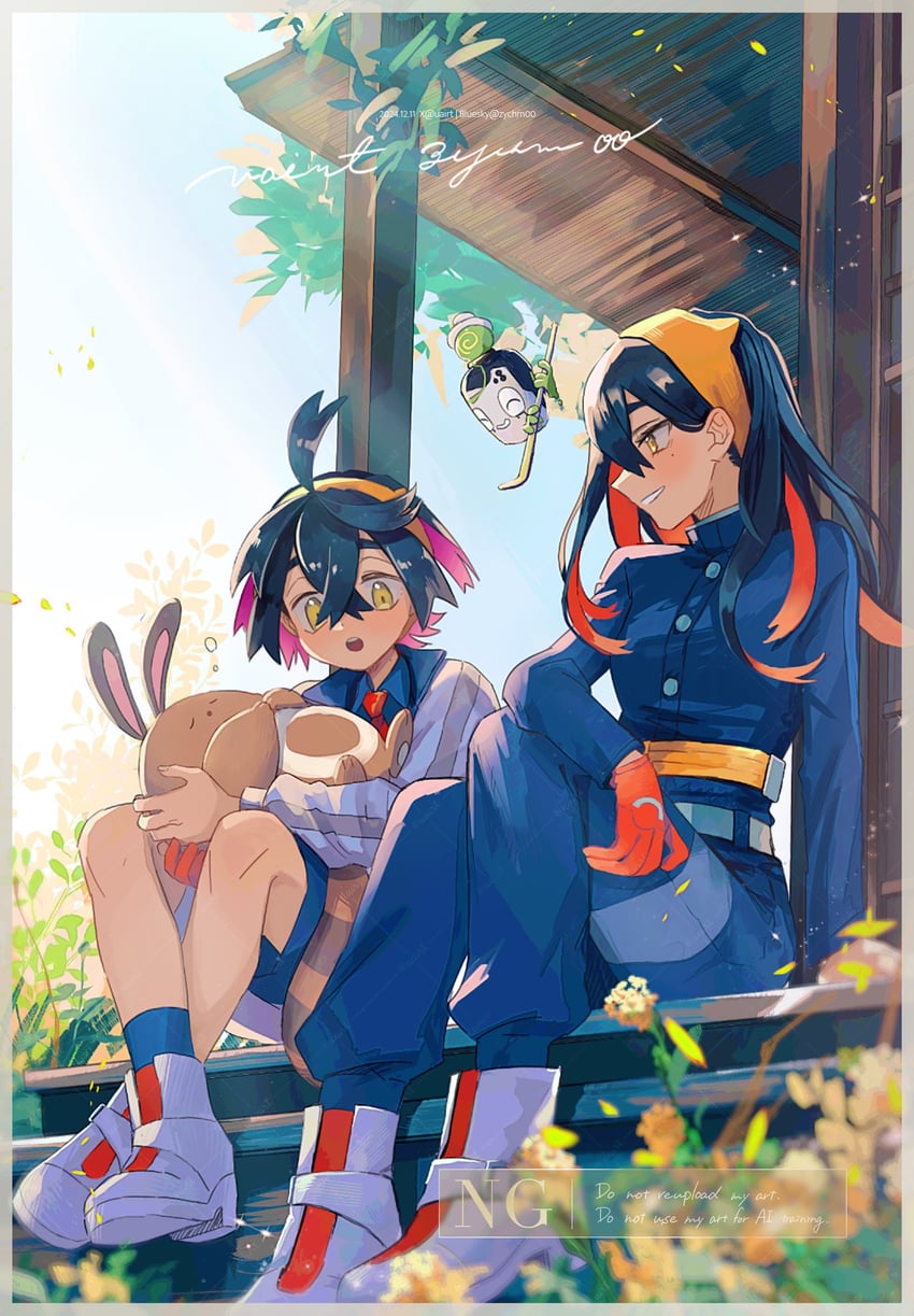 kieran, carmine, sentret, and poltchageist (pokemon and 1 more) drawn by hanenbo