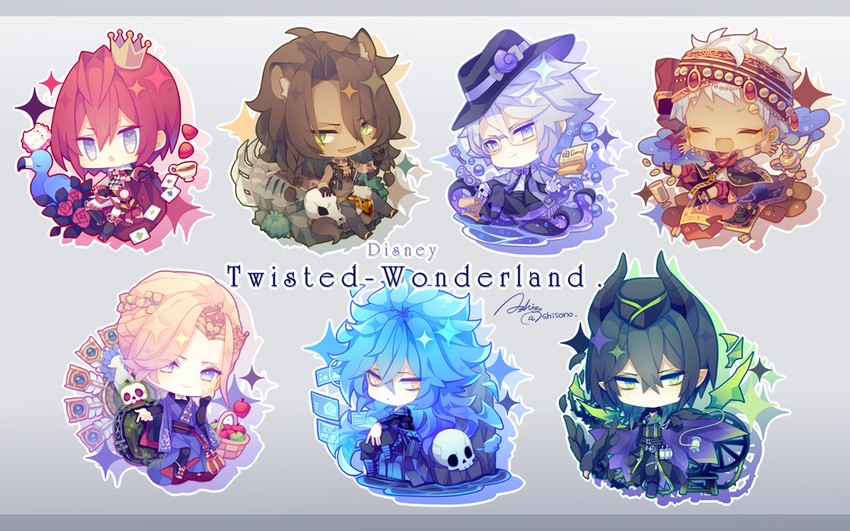 leona kingscholar, azul ashengrotto, idia shroud, riddle rosehearts, malleus draconia, and 3 more (twisted wonderland) drawn by ashisu_(shisono)