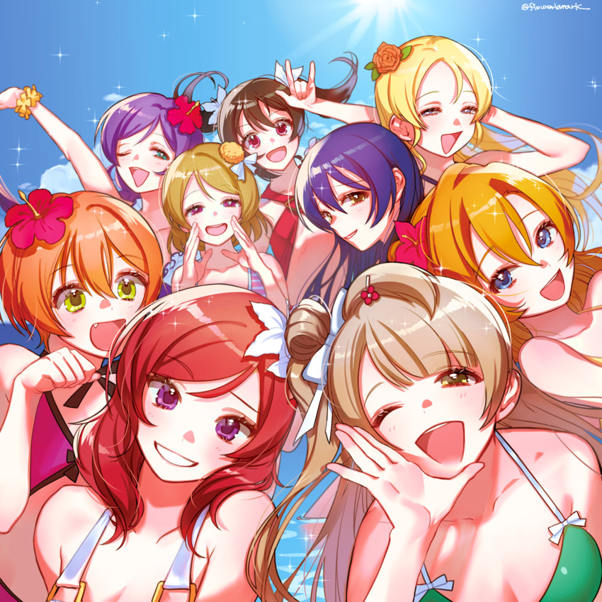 nishikino maki, tojo nozomi, sonoda umi, yazawa nico, ayase eli, and 4 more (love live! and 1 more) drawn by hana_shiori