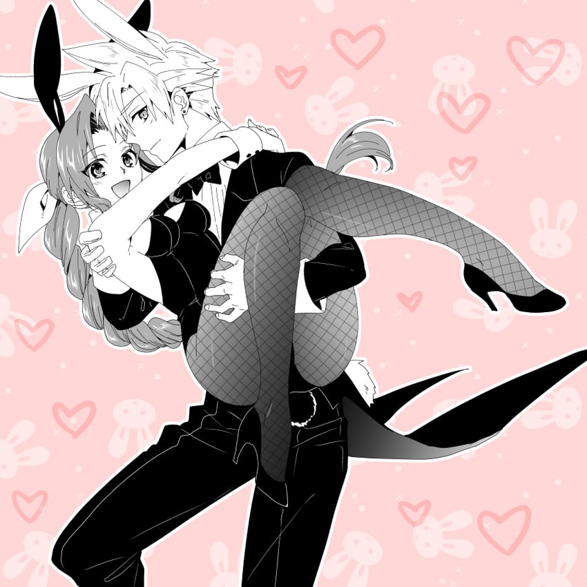 cloud strife and aerith gainsborough (final fantasy and 2 more) drawn by ikuhashi_muiko