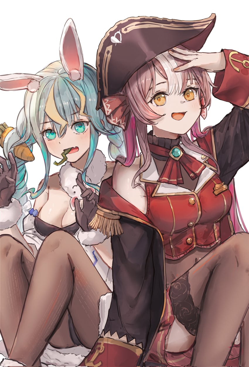 houshou marine, usada pekora, chisaka airi, and kaminari clara (hololive and 1 more) drawn by cawfy