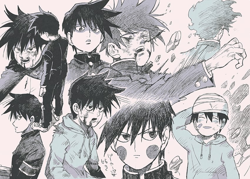 kageyama ritsu and ekubo (mob psycho 100) drawn by aoki_(fumomo)