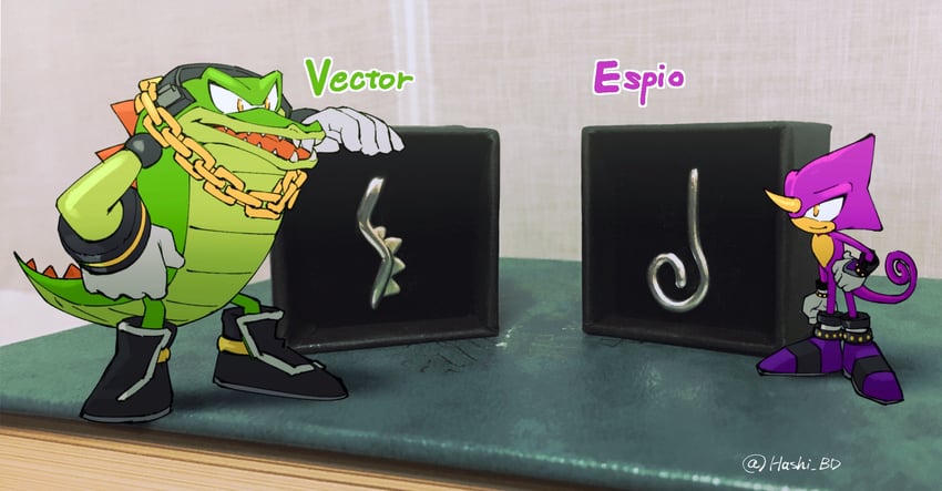 espio the chameleon and vector the crocodile (sonic) drawn by hashi84e