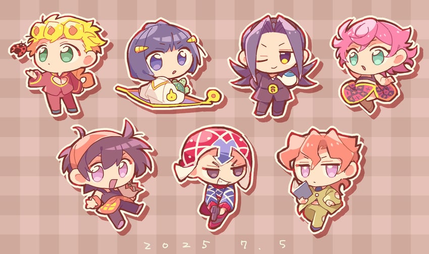 giorno giovanna, bruno bucciarati, guido mista, narancia ghirga, pannacotta fugo, and 3 more (jojo no kimyou na bouken and 1 more) drawn by rizometa28
