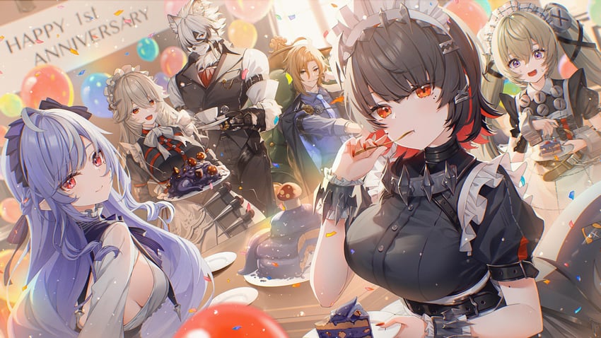 ellen joe, vivian banshee, von lycaon, corin wickes, alexandrina sebastiane, and 1 more (zenless zone zero) drawn by chihiro_ayaka