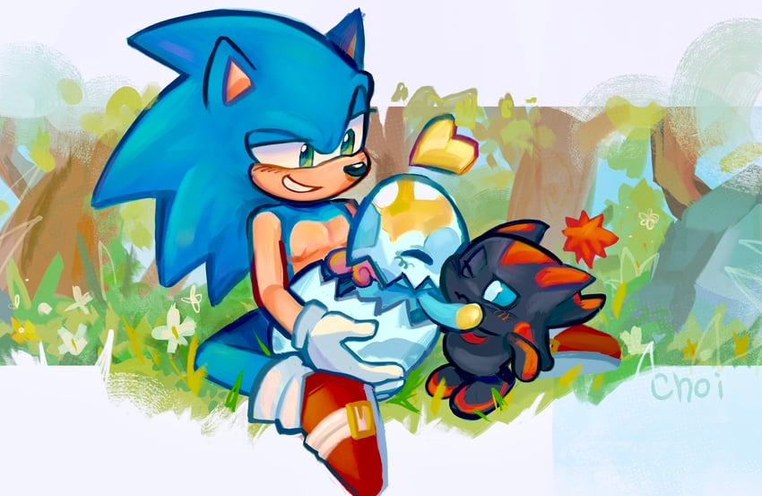 sonic the hedgehog, neutral chao, dark chao, and shadow chao (sonic and 1 more) drawn by astrxchoi