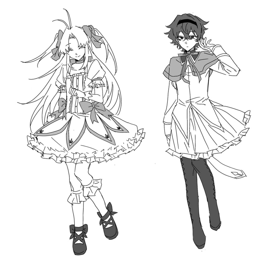akemi homura, kaname madoka, hatsutori hajime, and utsugi noriyuki (mahou shoujo madoka magica and 1 more) drawn by tama_ni_wa_nakasete_yo