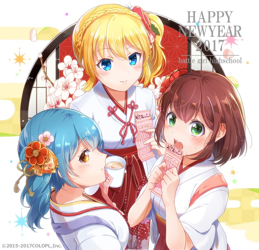 kougami kanon, hoshitsuki miki, and kunieda shiho (battle girl high school)