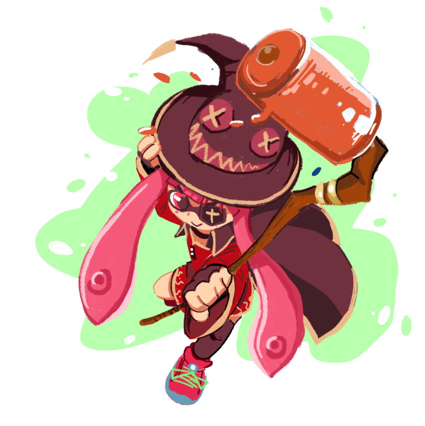 inkling player character, inkling girl, and megumin (splatoon and 1 more) drawn by drawfag