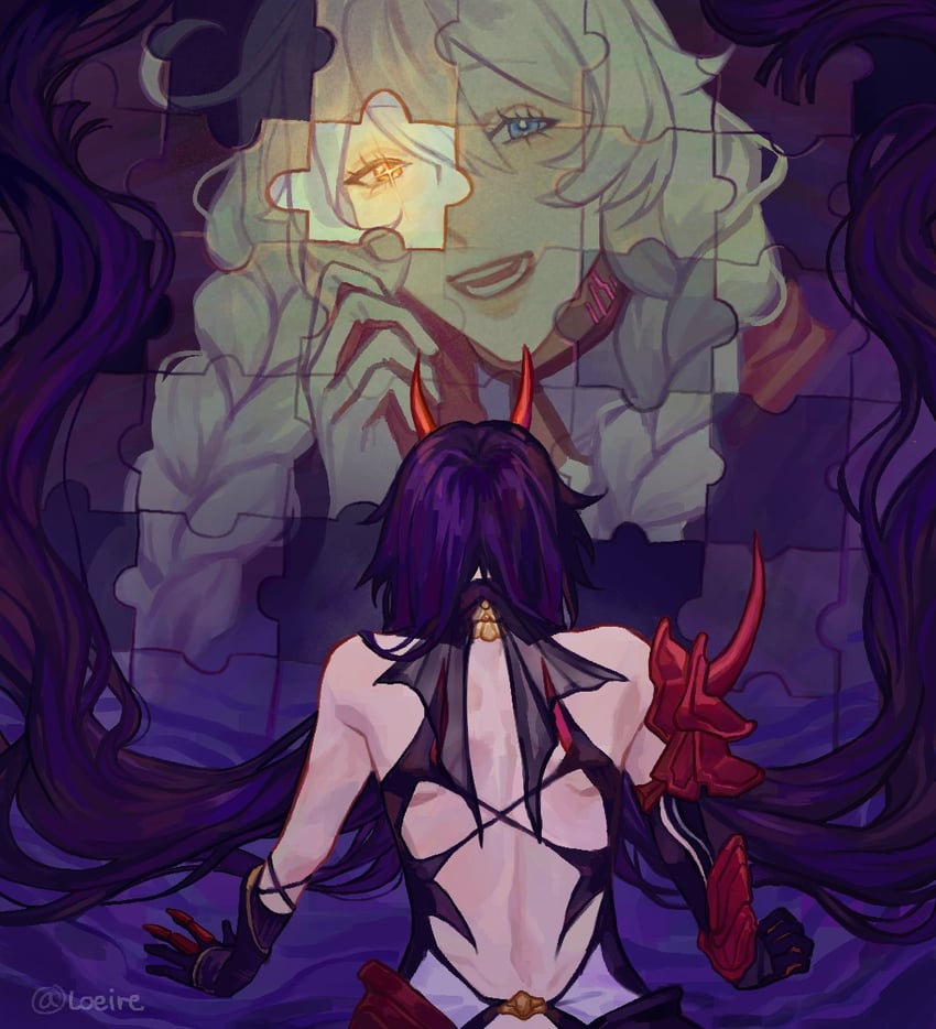kiana kaslana and raiden mei (honkai and 1 more) drawn by loeire