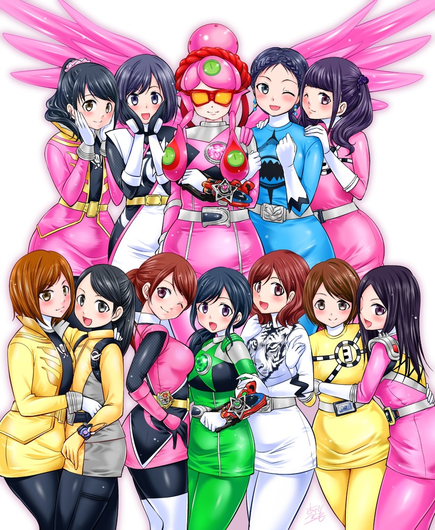 luka millfy, ahim de famille, amu, sera, mio, and 19 more (super sentai and 7 more) drawn by abe_tsukumo