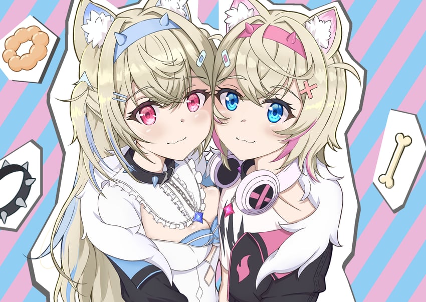 fuwawa abyssgard and mococo abyssgard (hololive and 1 more) drawn by t9_(pixiv_55694727)