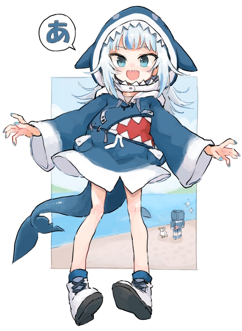 gawr gura (hololive and 2 more) drawn by kasa_(hitori_sanka)