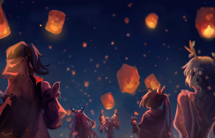 ouro kronii, nanashi mumei, hakos baelz, ceres fauna, irys, and 1 more (hololive and 1 more) drawn by miku_(mikururun)