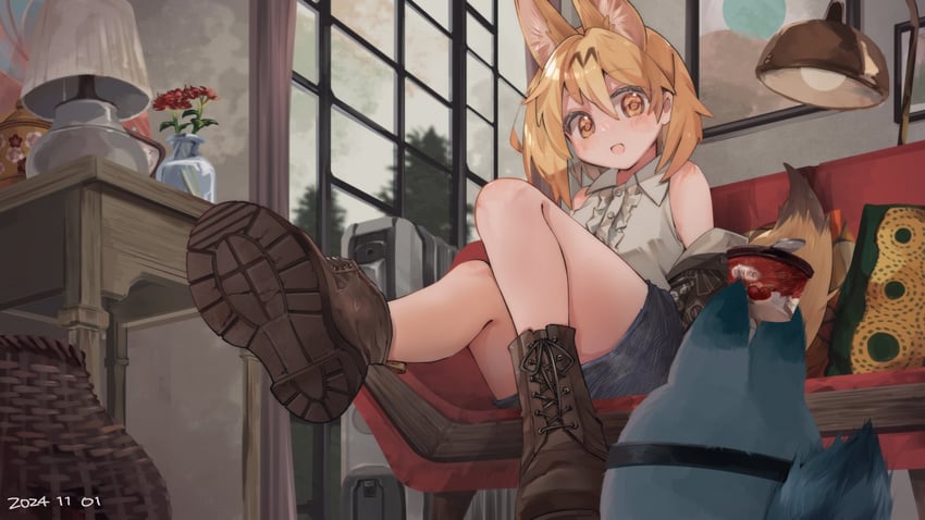 serval and lucky beast (kemono friends) drawn by nanana_(nanana_iz)