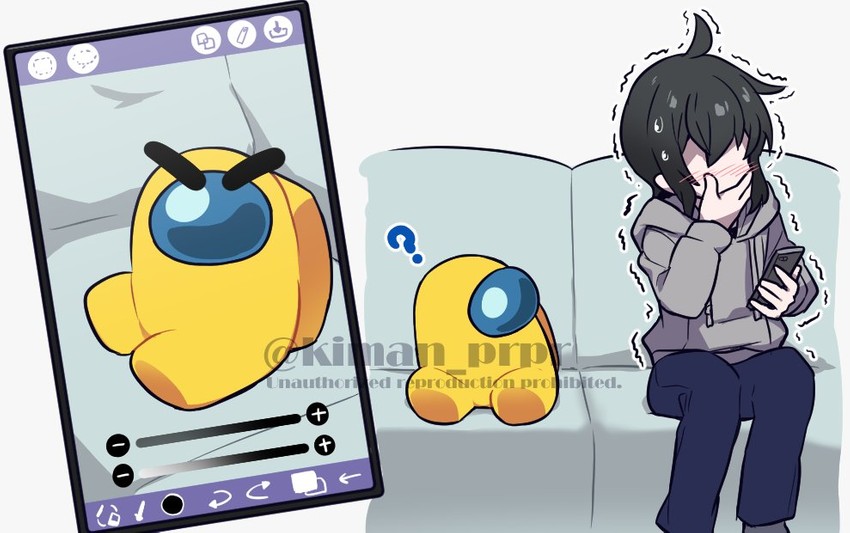 crewmate, yellow, and they (original and 1 more) drawn by kiman
