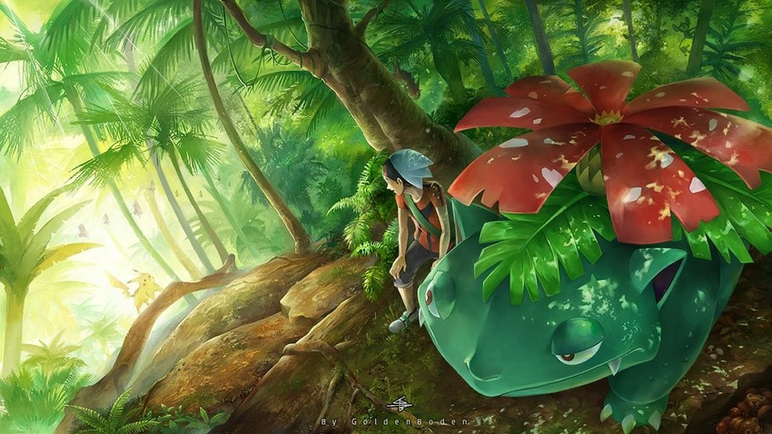pikachu, brendan, and venusaur (pokemon and 1 more) drawn by mei_ford