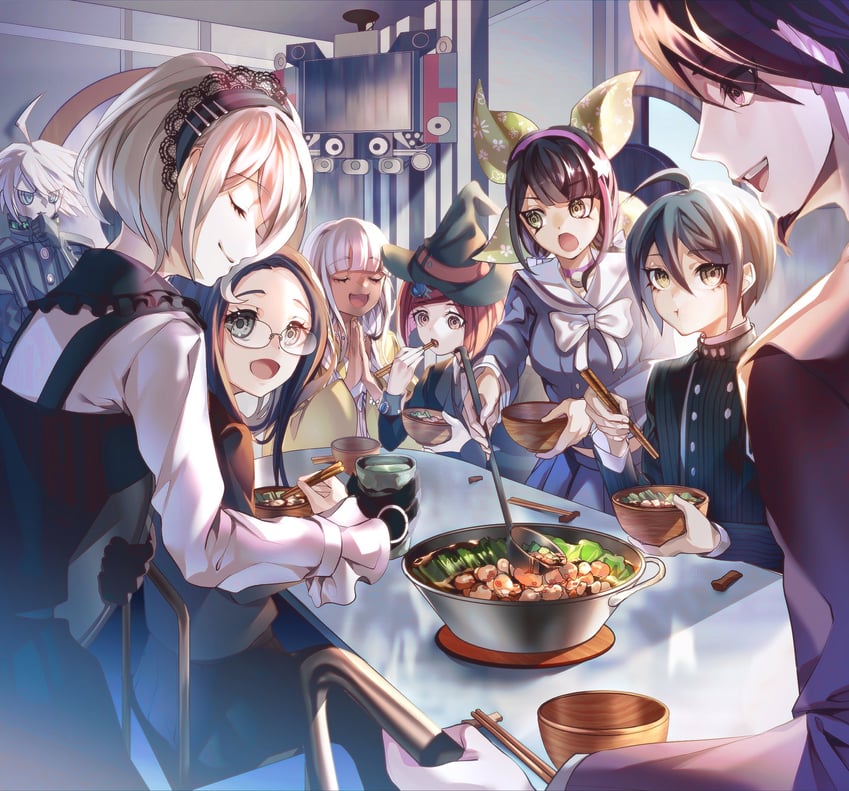 saihara shuichi, momota kaito, yumeno himiko, yonaga angie, k1-b0, and 3 more (danganronpa and 1 more) drawn by nota_sayaka