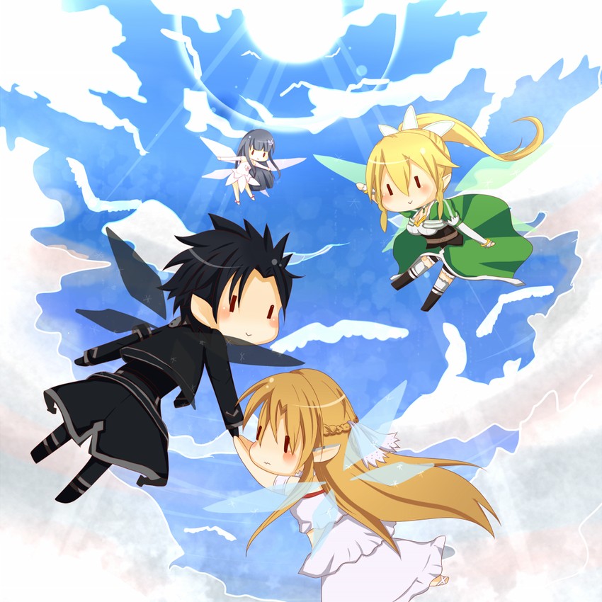asuna, kirito, leafa, yui, and titania (sword art online) drawn by ura_(ura-tennislove)