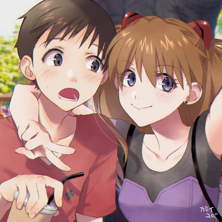 souryuu asuka langley and ikari shinji (neon genesis evangelion) drawn by yubi_kamii