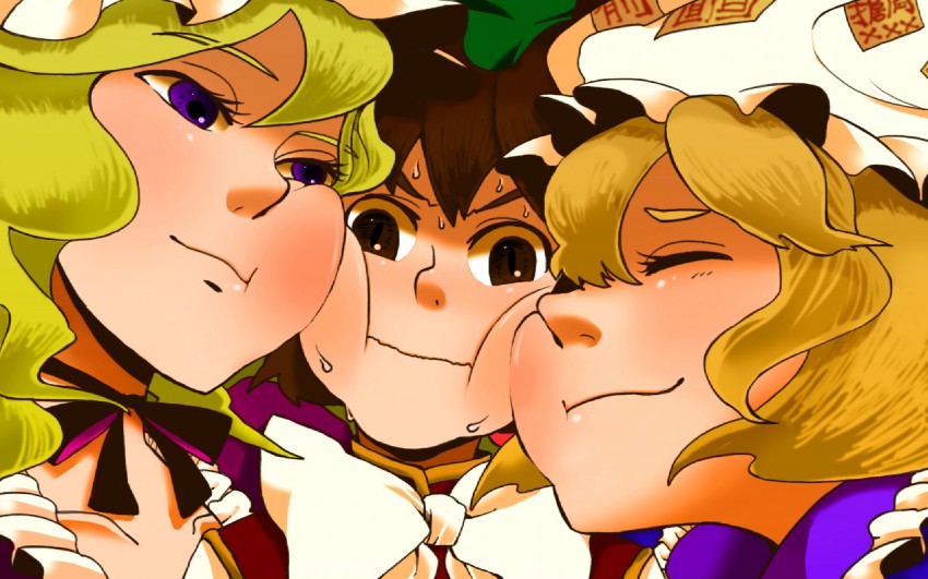 yakumo yukari, yakumo ran, and chen (touhou) drawn by yoshio_(440)