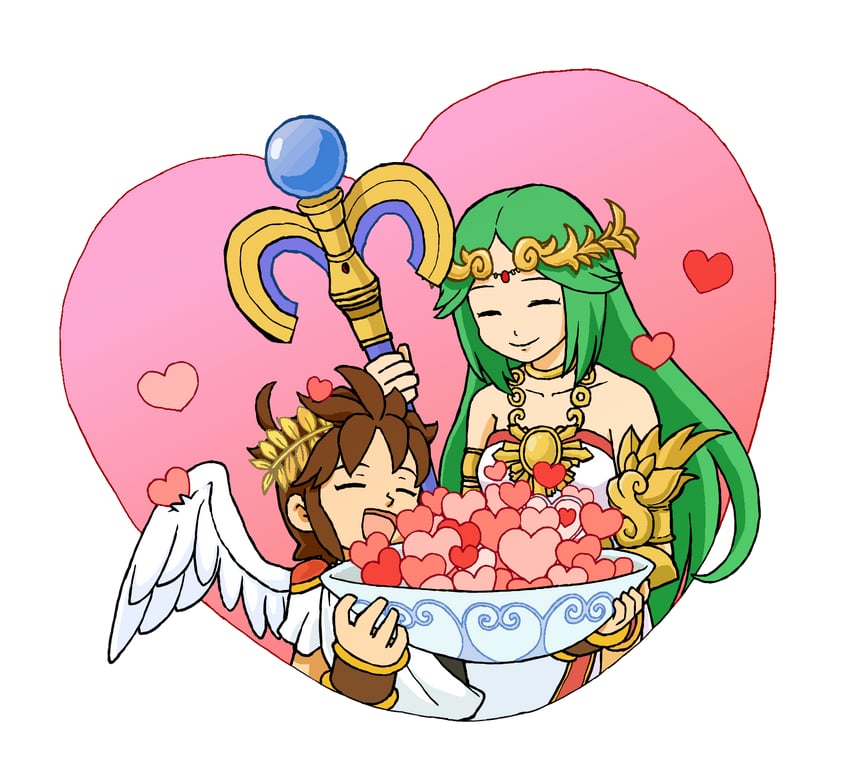 palutena and pit (kid icarus and 1 more) drawn by h_(he-taro)