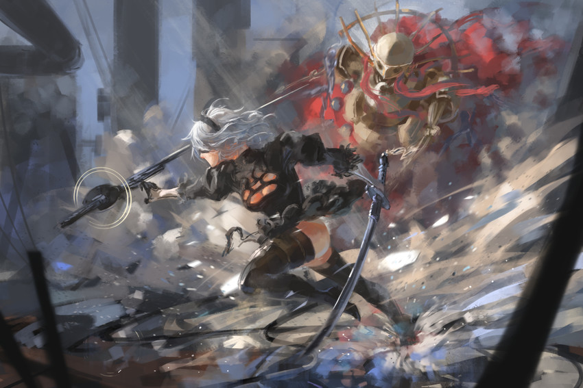 2b and beauvoir (nier and 1 more) drawn by song_ren