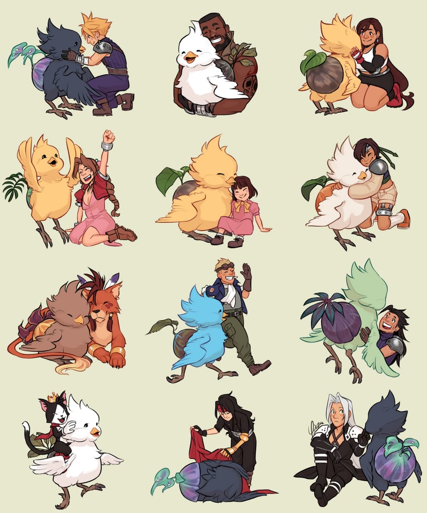 tifa lockhart, cloud strife, aerith gainsborough, sephiroth, yuffie kisaragi, and 7 more (final fantasy and 3 more) drawn by yinza