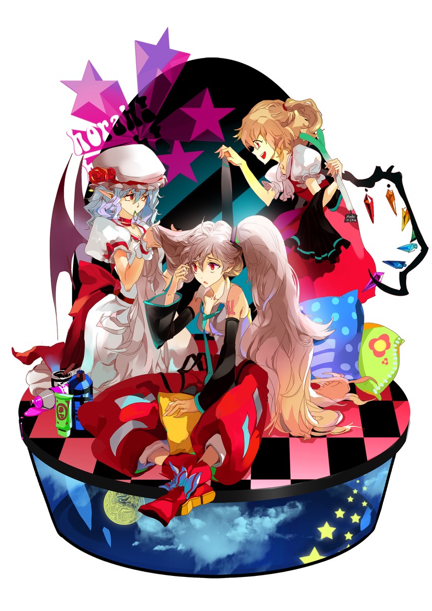hatsune miku, remilia scarlet, flandre scarlet, and fujiwara no mokou (touhou and 1 more) drawn by coffeefox33