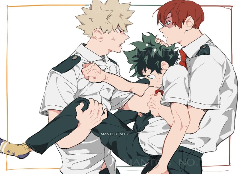 midoriya izuku, bakugou katsuki, and todoroki shoto (boku no hero academia) drawn by mantos_no.7