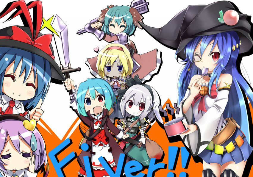 konpaku youmu, alice margatroid, komeiji satori, tatara kogasa, hinanawi tenshi, and 2 more (touhou) drawn by amano_kouki