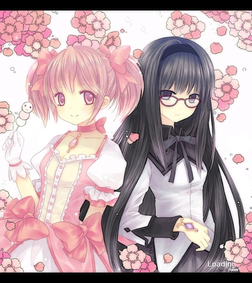 akemi homura, kaname madoka, and kyubey (mahou shoujo madoka magica) drawn by loading_(verjuice)