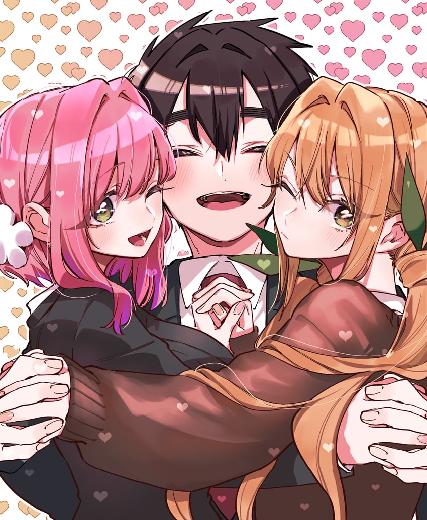 hanazono hakari, inda karane, and aijou rentarou (kimi no koto ga dai dai dai dai daisuki na 100-nin no kanojo) drawn by nozawa_yukiko