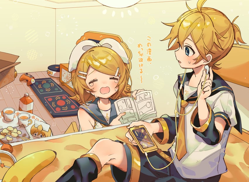 kagamine rin and kagamine len (vocaloid) drawn by sazanami_(ripple1996)
