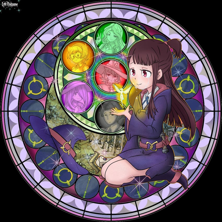 kagari atsuko, diana cavendish, sucy manbavaran, lotte jansson, shiny chariot, and 1 more (kingdom hearts and 1 more) drawn by leo_art_kingdom