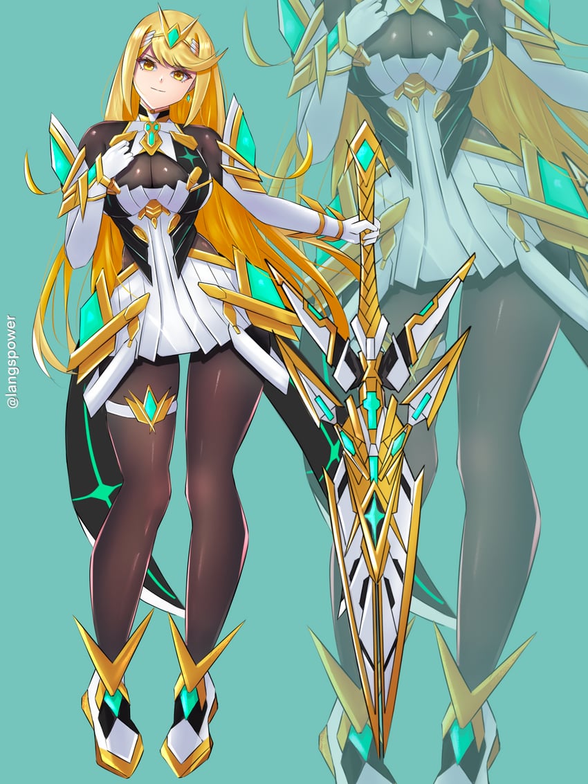 mythra (xenoblade chronicles and 1 more) drawn by langspower