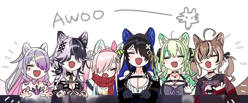 nanashi mumei, ceres fauna, shiori novella, nerissa ravencroft, koseki bijou, and 3 more (hololive and 2 more) drawn by yomosaka