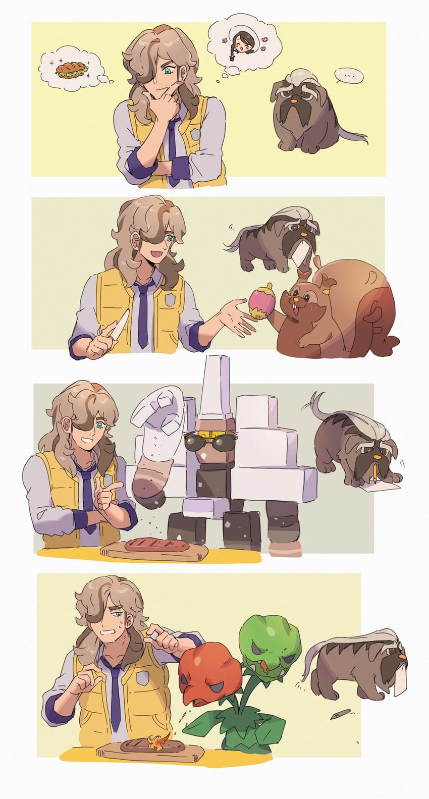 juliana, arven, mabosstiff, greedent, garganacl, and 1 more (pokemon and 1 more) drawn by nai_gai_hongcha