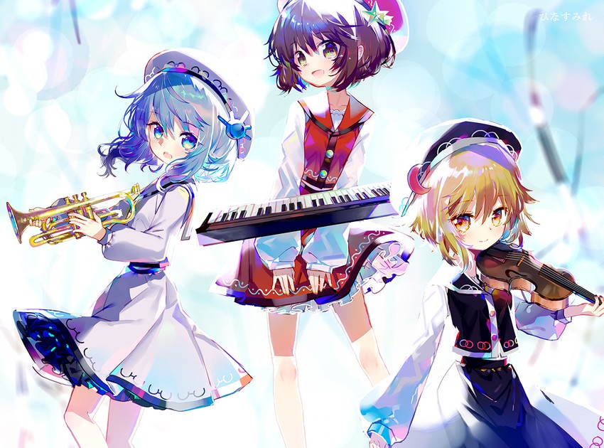 lunasa prismriver, lyrica prismriver, and merlin prismriver (touhou) drawn by hinasumire