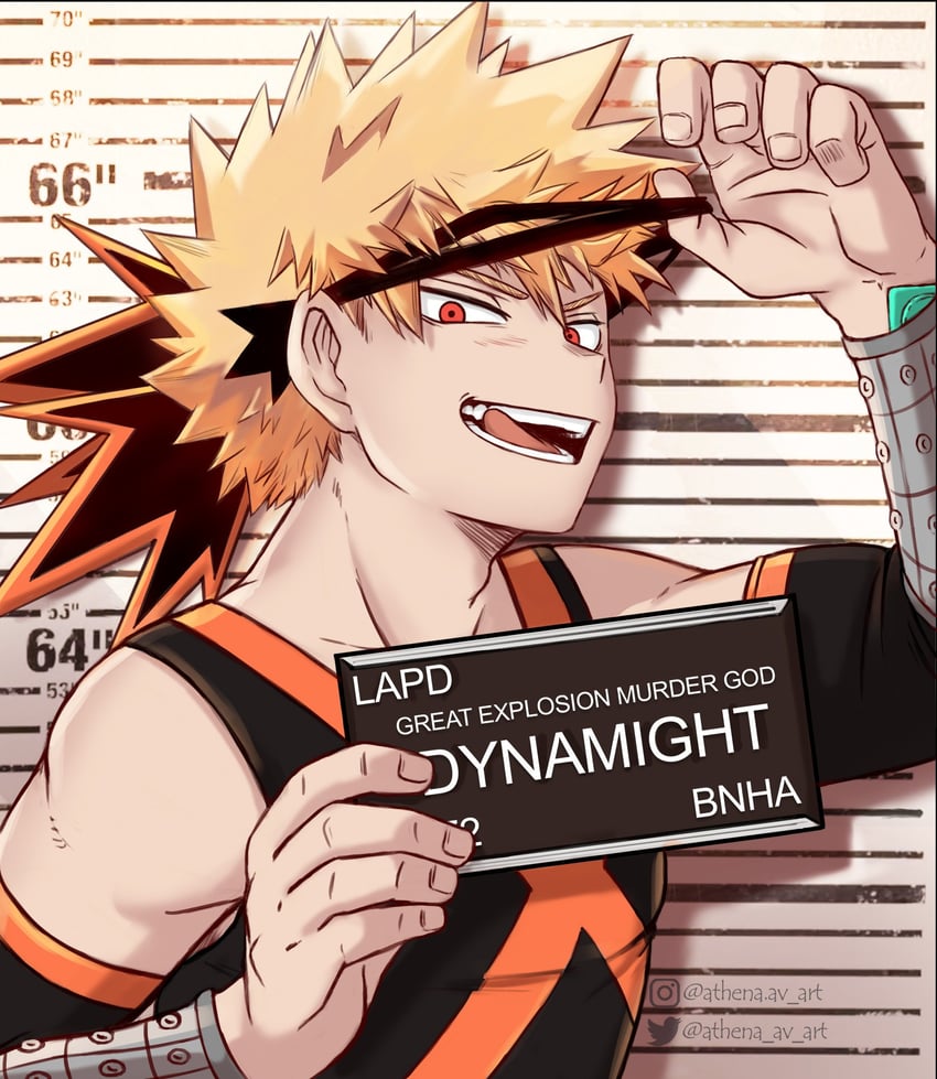 bakugou katsuki (boku no hero academia and 1 more) drawn by athena_av