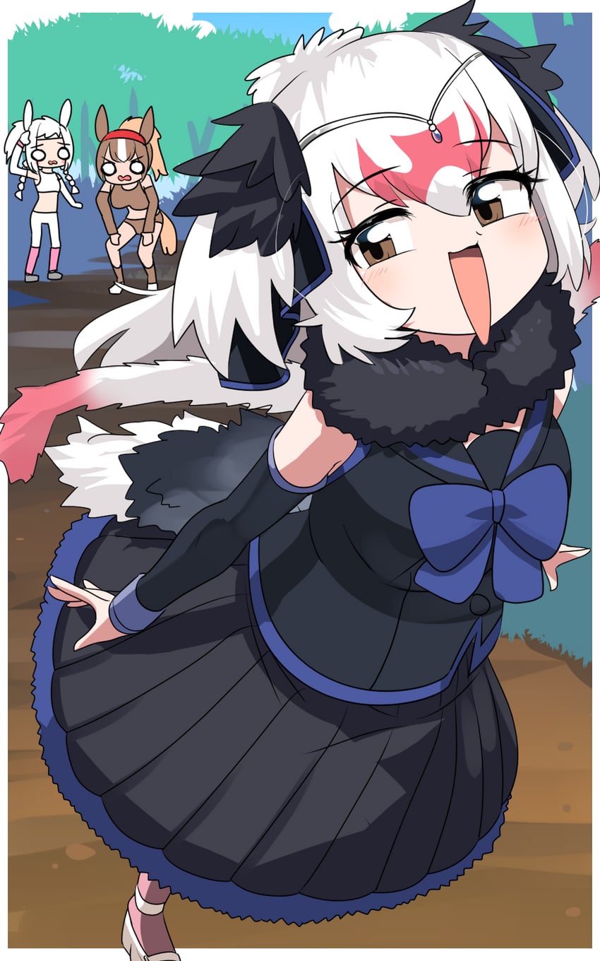 ostrich, chestnut thoroughbred, and white thoroughbred (kemono friends and 1 more) drawn by lets0020