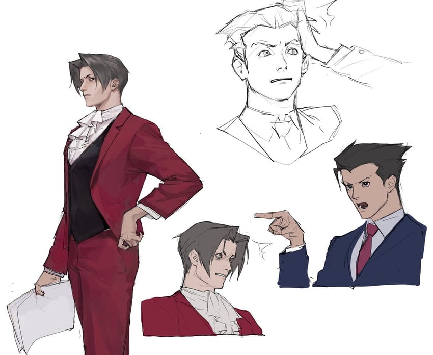 phoenix wright and miles edgeworth (ace attorney) drawn by guzaeolos