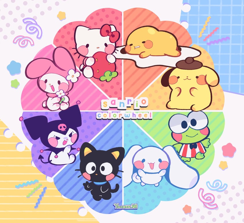 cinnamoroll, hello kitty, my melody, kuromi, pompompurin, and 3 more (sanrio and 4 more) drawn by yanana_ua