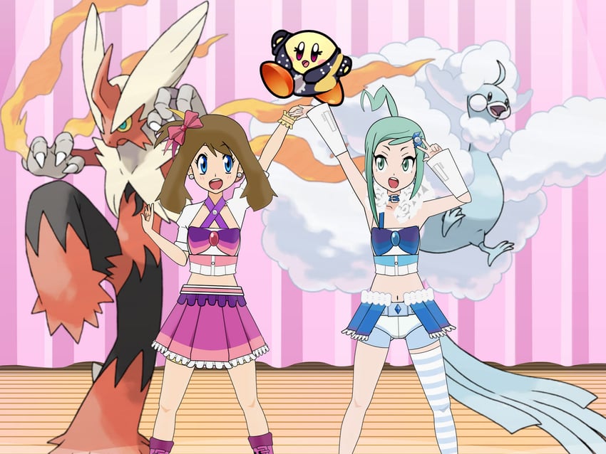 kirby, may, altaria, blaziken, lisia, and 2 more (pokemon and 2 more)