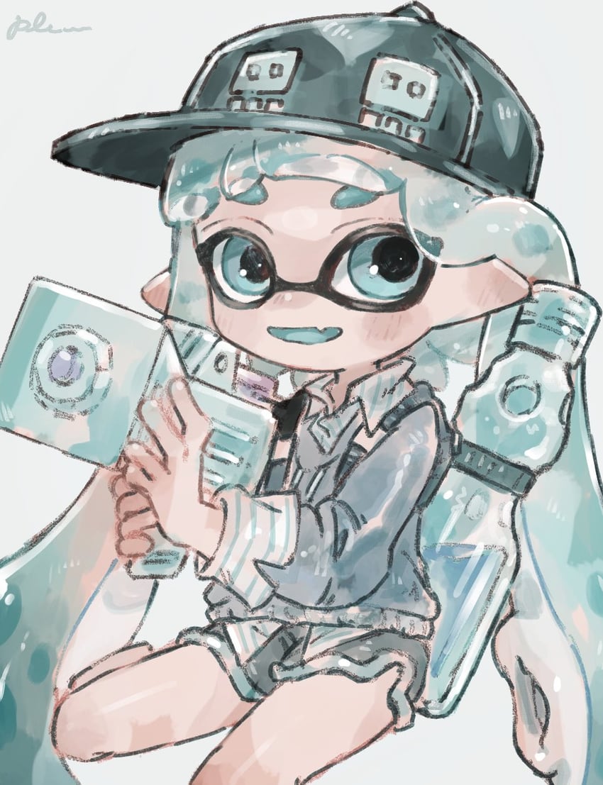 inkling player character and inkling girl (splatoon) drawn by plum0o0