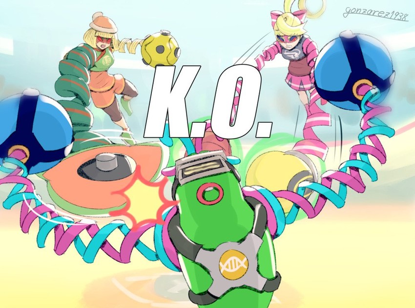 min min, ribbon girl, and dna man (arms) drawn by gonzarez