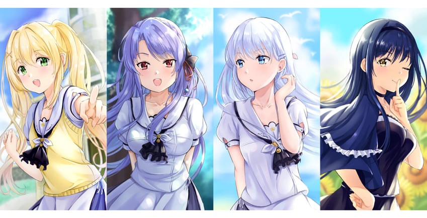 naruse shiroha, kushima kamome, sorakado ao, and tsumugi wenders (summer pockets) drawn by yumeha_tseru