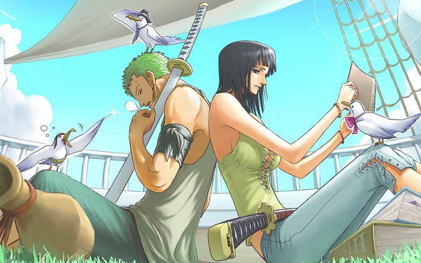 nico robin and roronoa zoro (one piece) drawn by zugan_(berugkamp)