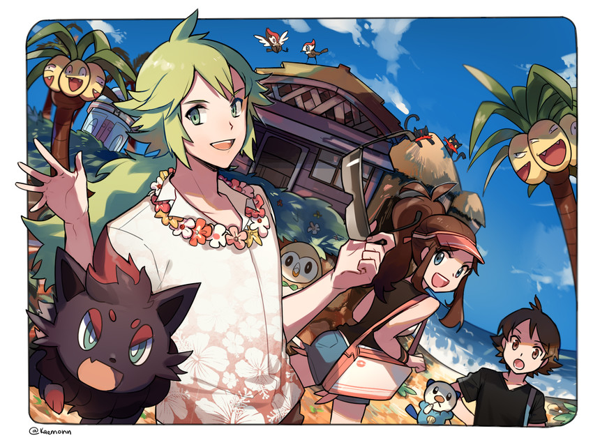 hilda, rowlet, hilbert, n, oshawott, and 4 more (pokemon and 2 more) drawn by kaemonn